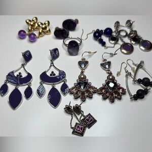 Earring bundle Purple and Silver tone Earrings bundle designer vintage sterling